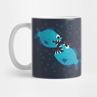 Funny Gossiping Blue Piranha Fish Mug